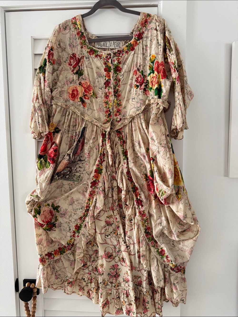 Magnolia Pearl Cream Tunic Dress with Rose & Green Floral Print